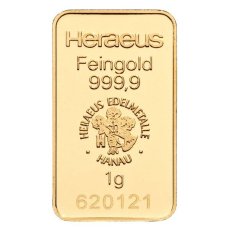 1 g Heraeus Goldbarren geprägt